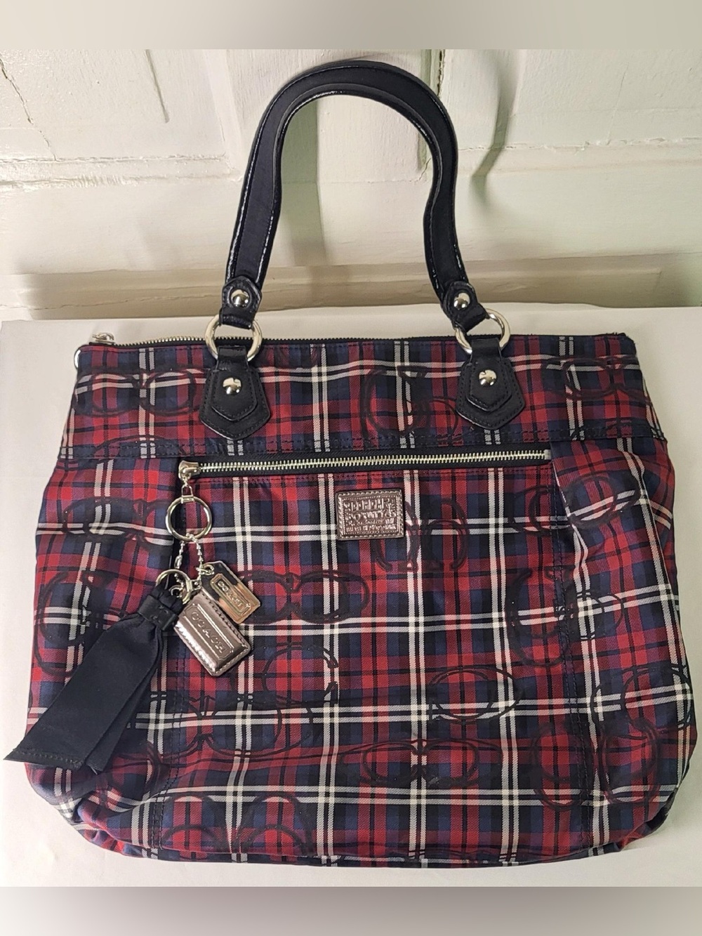 Y2K Coach Poppy Signature Tartan Glam Tote - Red Plaid Shoulder Bag
